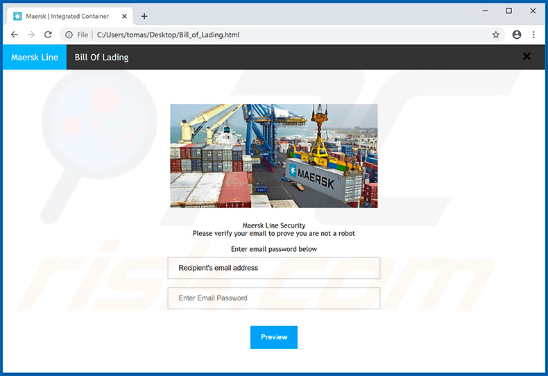 La campaña de spam por email de Maersk usó un archivo adjunto engañoso - Bill_of_Lading.html