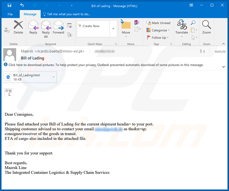 Campaña de spam de email de Maersk utilizada con fines de phishing