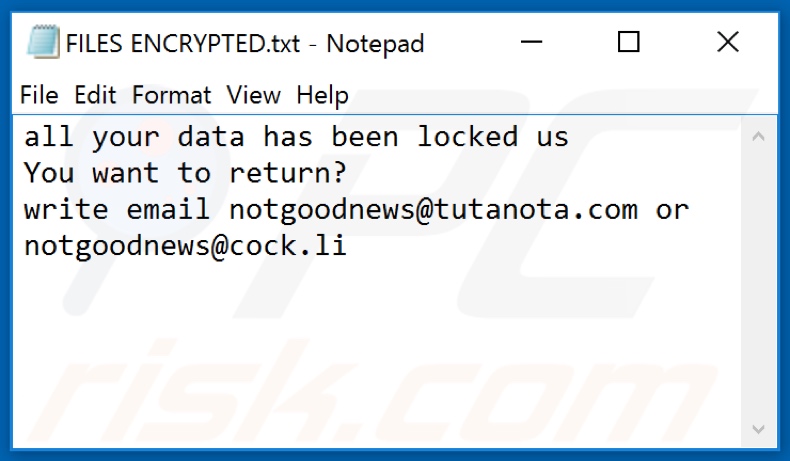 Archivo de texto de ransomware NEWS (FILES ENCRYPTED.txt)