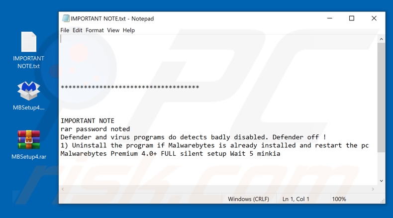 Archivos descargados del ransomware pashka instrucciones del crack indican deshabilitar el antivirus