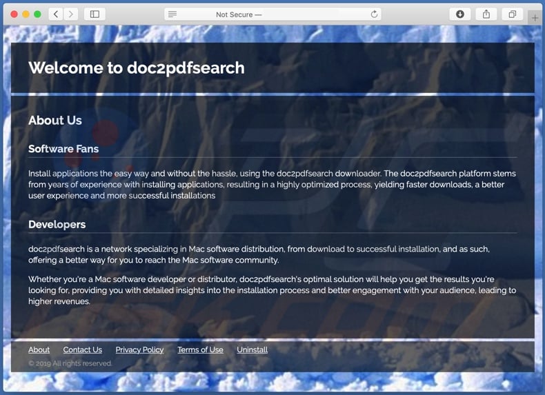 Sitio web dudoso utilizado para promocionar search.doc2pdfsearch.com