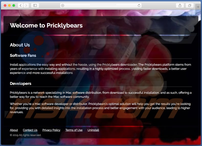 Sitio web dudoso utilizado para promover search.pricklybears.com