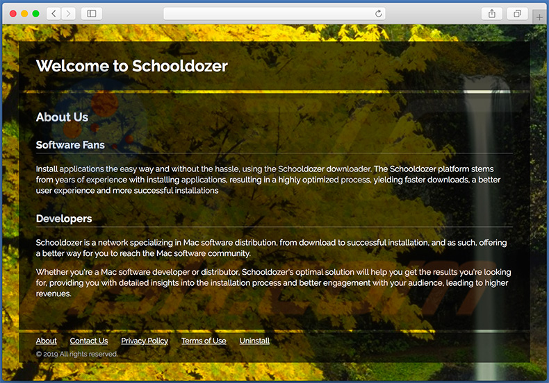 Sitio web dudoso utilizado para promover search.schooldozer.com