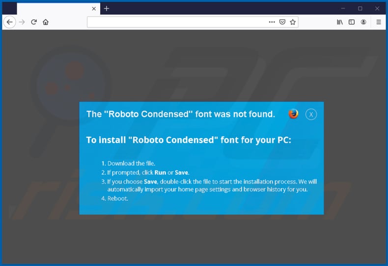 Página de estafa de malware zloader alentador a descargar una fuente en la segunda página de Mozilla