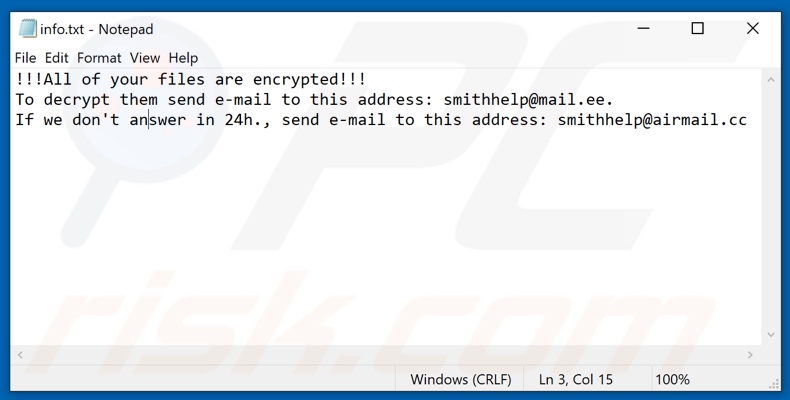 Archivo de texto del ransomware Barak (info.txt)