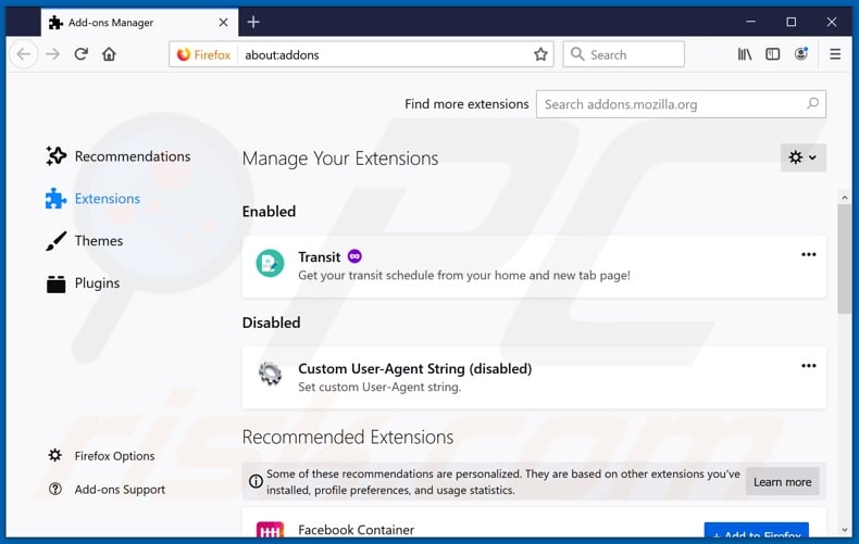 Eliminando las extensiones relacionadas a feed.cranchit.com de Mozilla Firefox