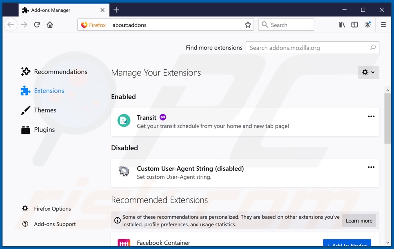 Eliminando las extensiones relacionadas a feed.cranchit.com de Mozilla Firefox