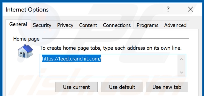 Eliminando feed.cranchit.com de la página de inicio de Internet Explorer