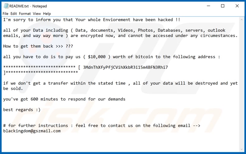 Archivo de texto del ransomware DEMON (README.txt)