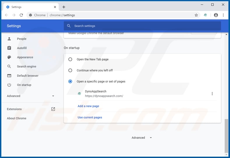 Eliminando dynoappsearch.com de la página de inicio de Google Chrome