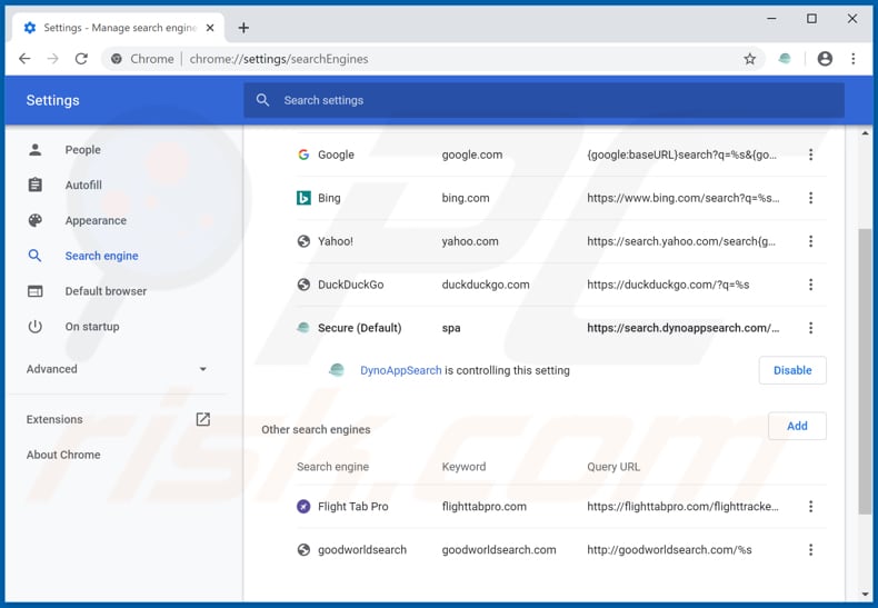 Eliminando dynoappsearch.com del motor de búsqueda predeterminado de Google Chrome