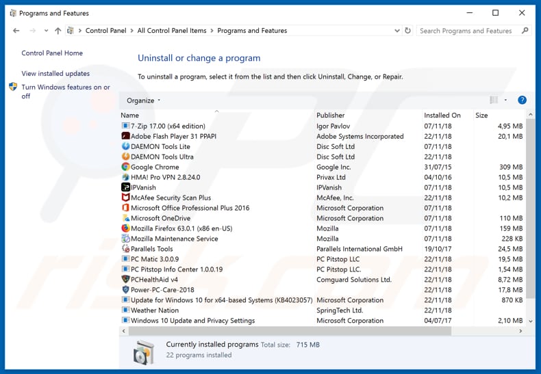 Desinstalación del secuestrador del navegador DynoAppSearch a través del Panel de Control