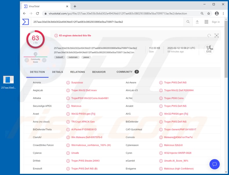 Troyano KBOT detecciones en Virustotal