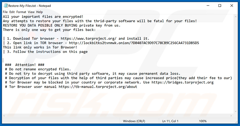 Nota de texto actualizada del ransomware LockBit (Restore-My-Files.txt)