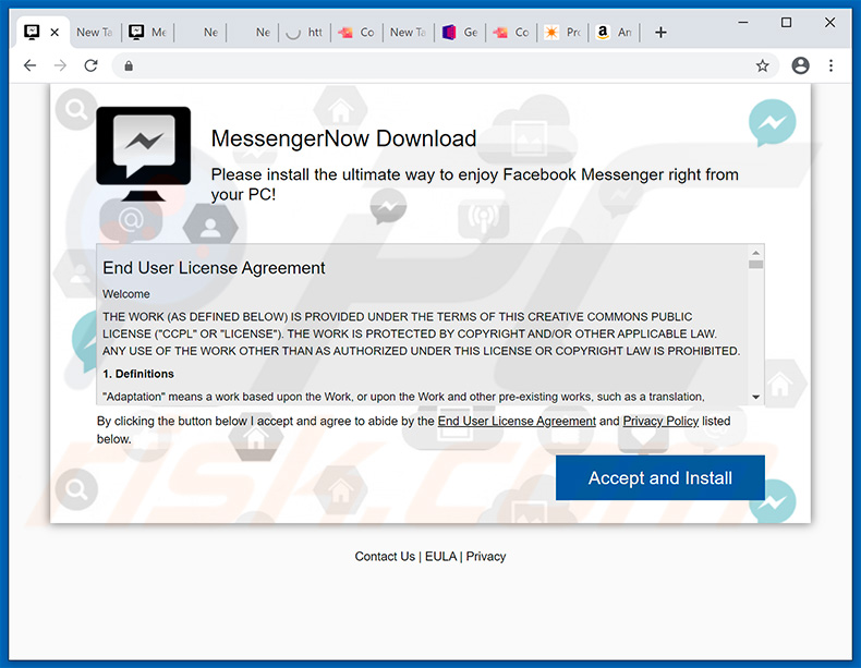Sitio web de promoción del adware MessengerNow