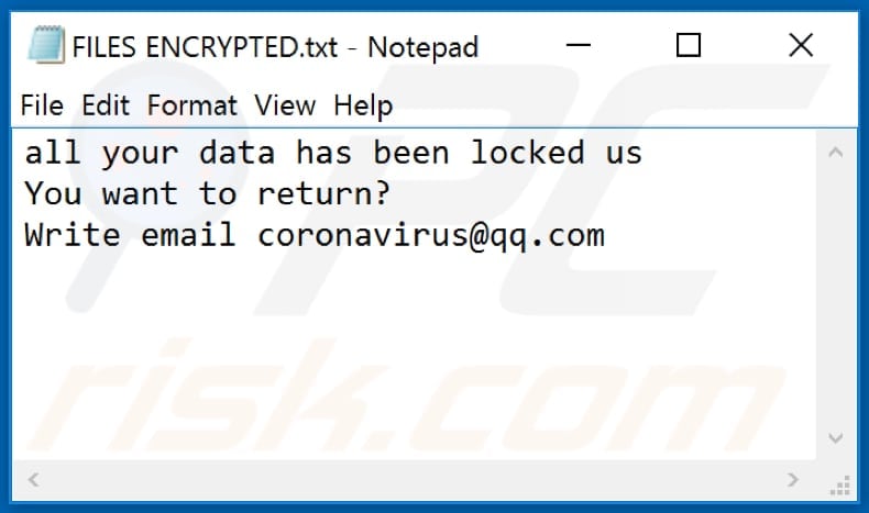 Archivo de texto de ransomware Ncov (FILES ENCRYPTED.txt)