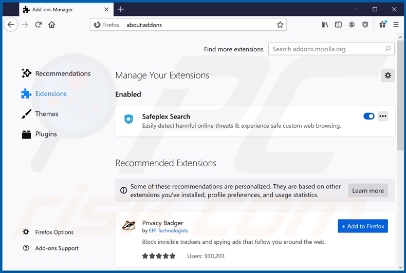 Eliminando las extensiones relacionadas a safeplexsearch.com de Mozilla Firefox