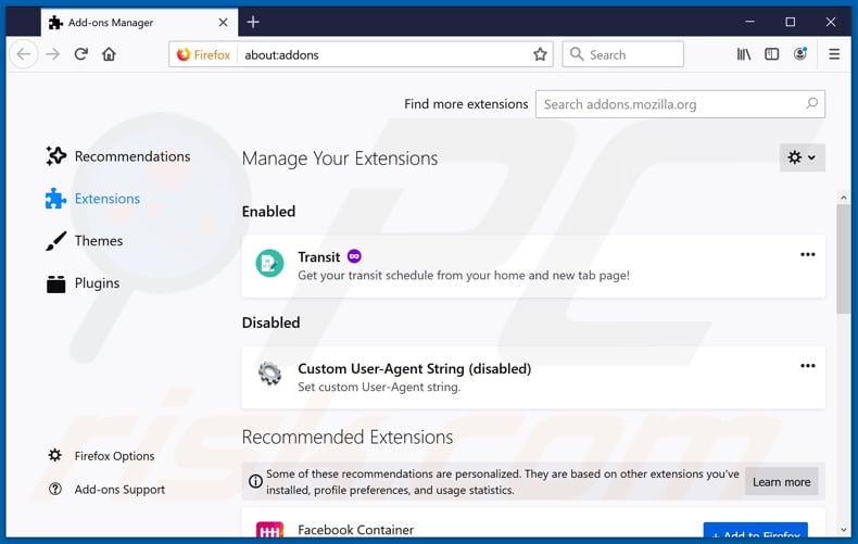 Eliminando las extensiones relacionadas a feed.searchsio.com de Mozilla Firefox