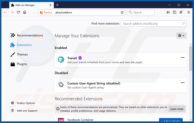 Eliminando las extensiones relacionadas a feed.searchsio.com de Mozilla Firefox