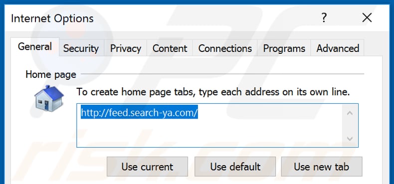 Eliminando feed.search-ya.com de la página de inicio de Internet Explorer