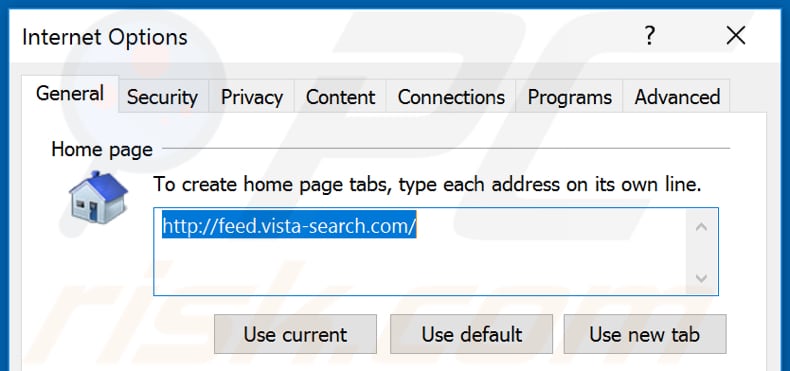 Eliminando feed.vista-search.com de la página de inicio de Internet Explorer