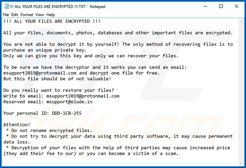 Nota de rescate del ransomware ZEPPELIN actualizado