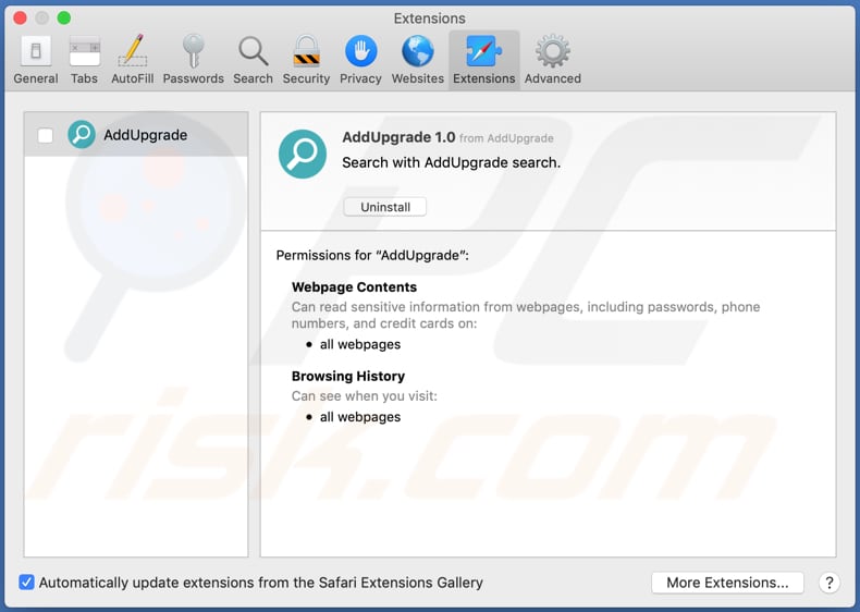 AddUpgrade instalado en el navegador Safari