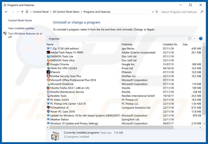 Desinstalación del secuestrador del navegador AnonymoSearch a través del Panel de Control