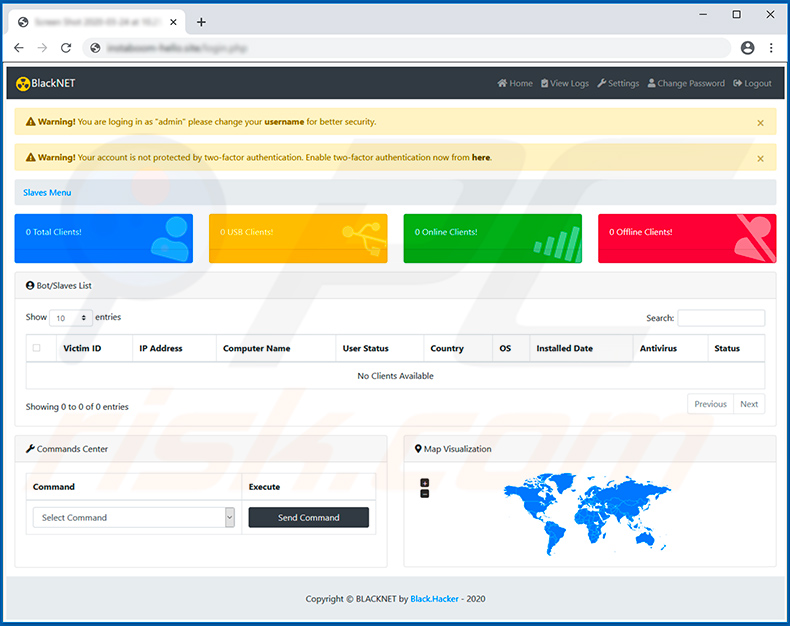 Panel de administración del troyano de acceso remoto BlackNET