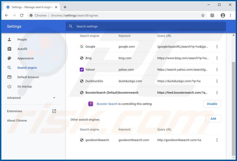 Eliminando feed.boostersearch.com del motor de búsqueda predeterminado de Google Chrome