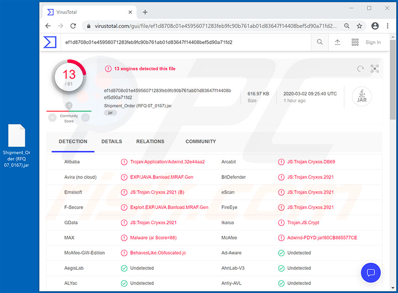 Archivo JAR para promoción del troyano Cryxos - Shipment_Order (RFQ 07_0167).jar