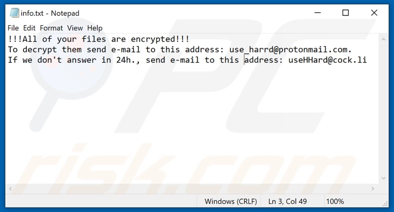 Archivo de texto del ransomware Eight (info.txt)
