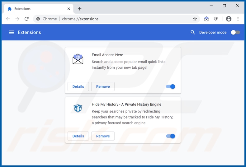 Eliminando las extensiones de Google Chrome relacionadas con hp.hemailaccesshere.com