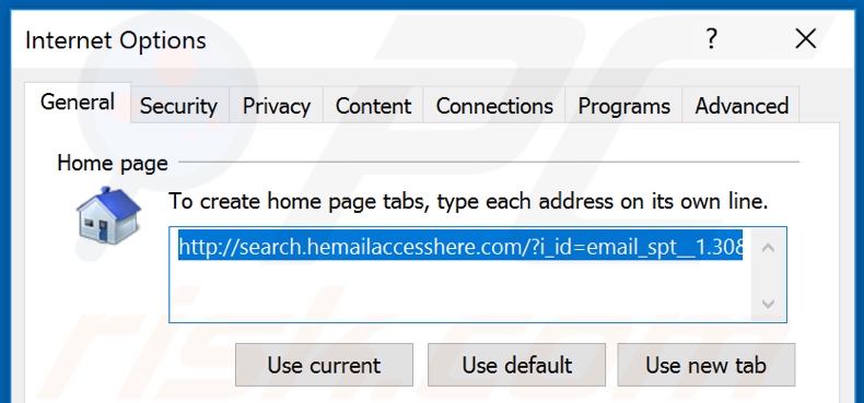 Eliminando hp.hemailaccesshere.com de la página de inicio de Internet Explorer