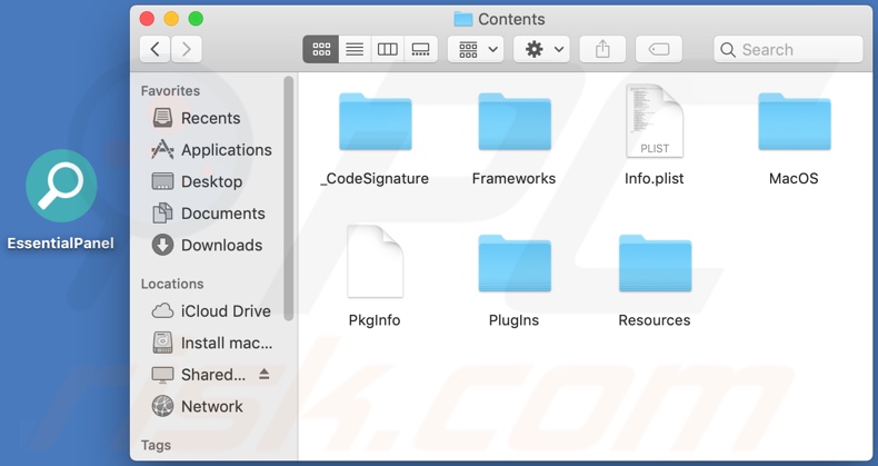 Carpeta de instalación de adware EssentialPanel