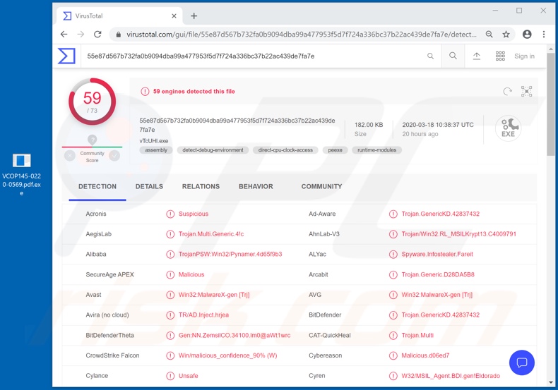 Detección de malware FireBird en VirusTotal