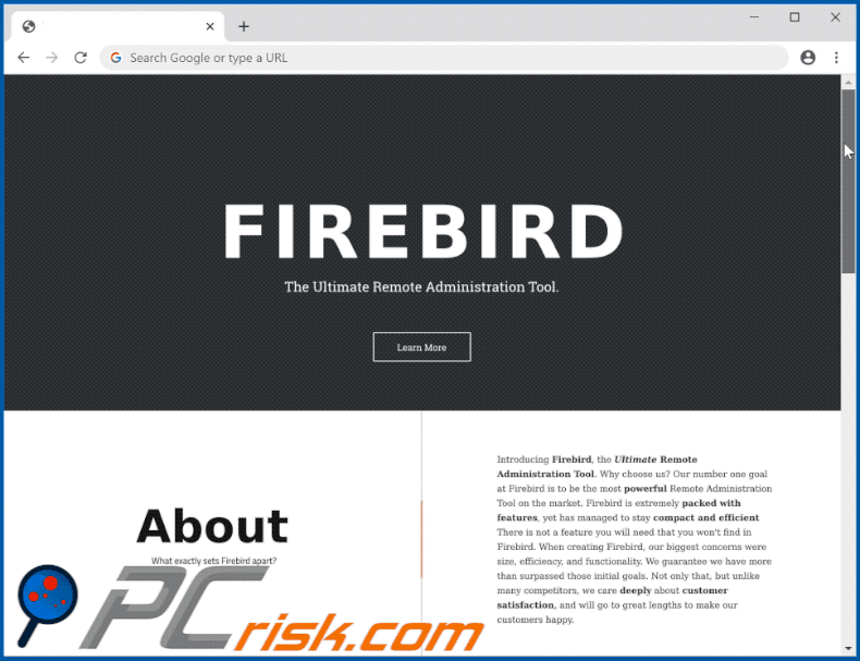 Sitio web que promueve el troyano de acceso remoto FireBird