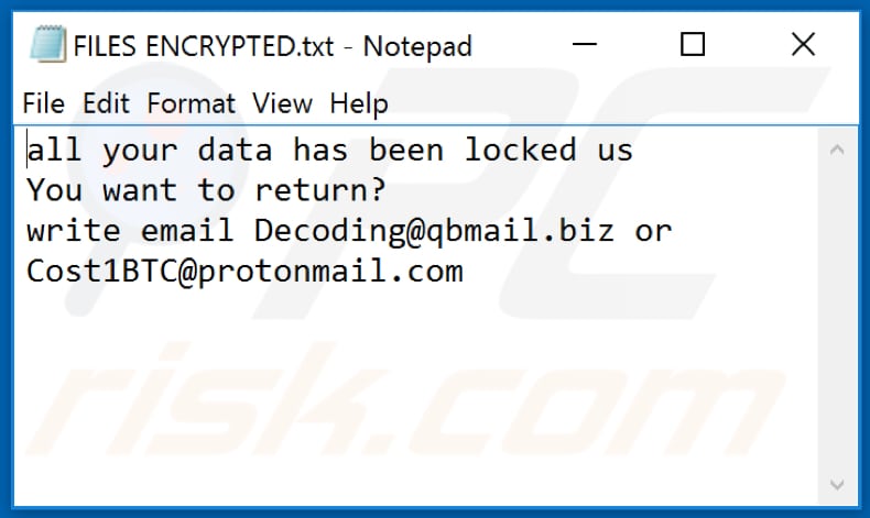 Archivo de texto de ransomware IPM (FILES ENCRYPTED.txt)