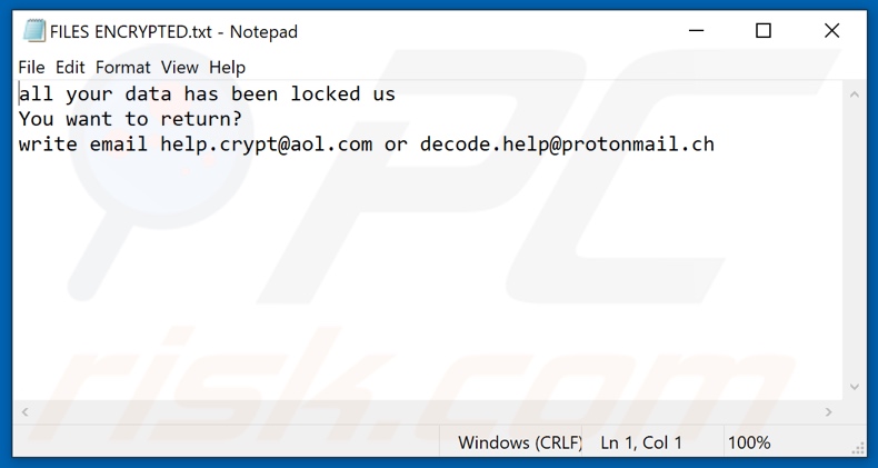 Archivo de texto de ransomware LX (FILES ENCRYPTED.txt)