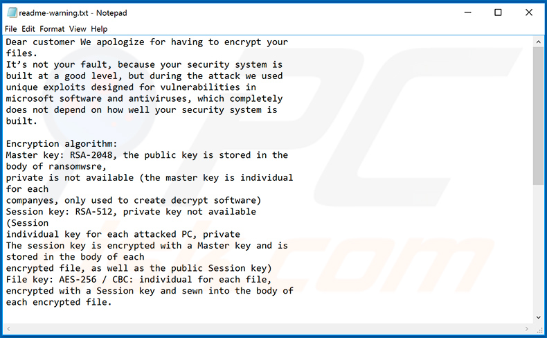 La nota de rescate actualizada de Makop ransomware