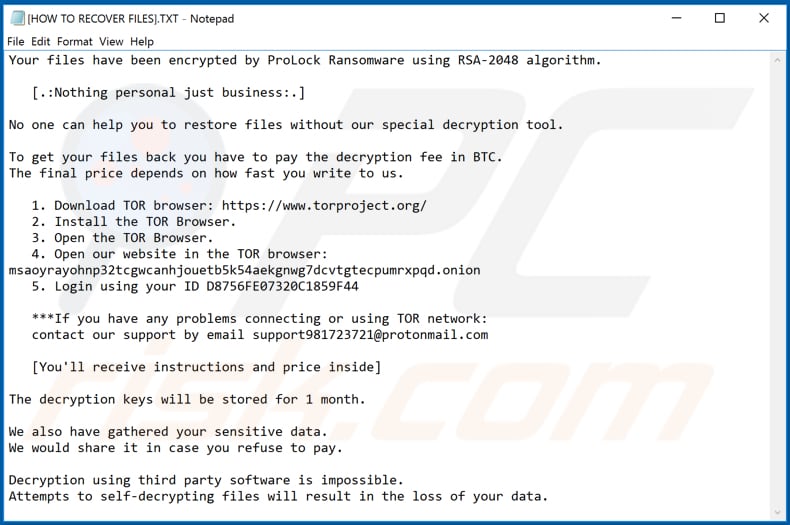 Instrucciones de desencriptamiento de ProLock ([HOW TO RECOVER FILES].txt)