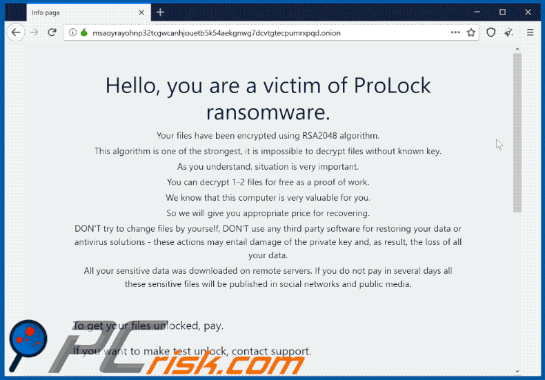 Apariencia del sitio web en Tor de Prolock en imagen gif