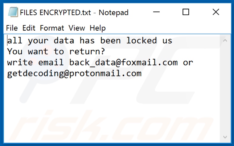 Archivo de texto de ransomware Rxx (FILES ENCRYPTED.txt)