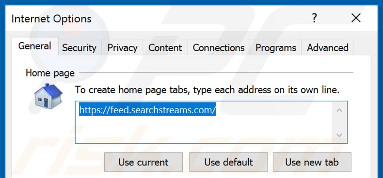 Eliminando feed.searchstreams.com de la página de inicio de Internet Explorer