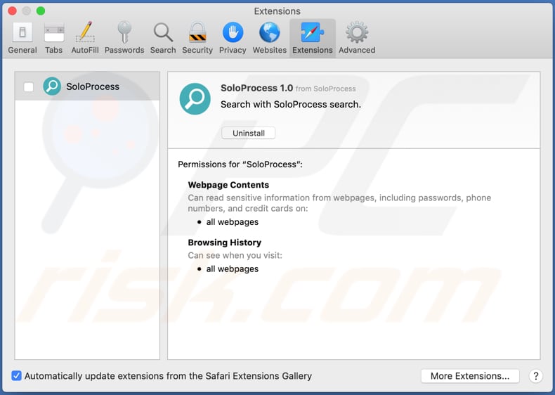 Adware soloprocess instalado en safari