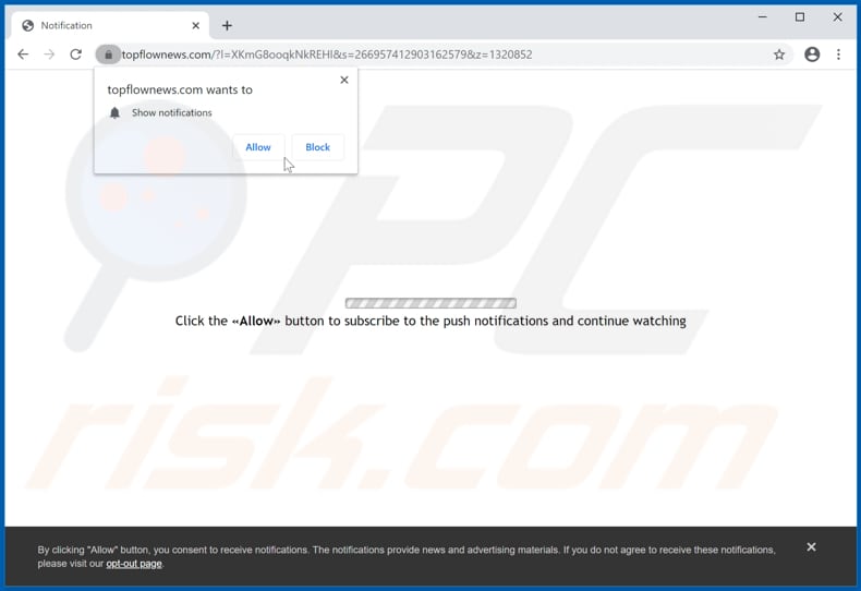 Redireccionamientos emergentes Topflownews[.]com 