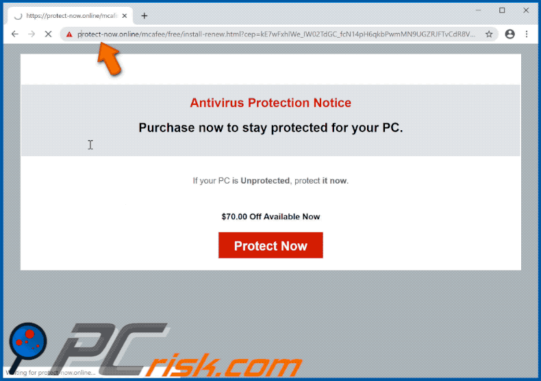Protect-now.online sitio web que promociona el paquete antivirus McAfee
