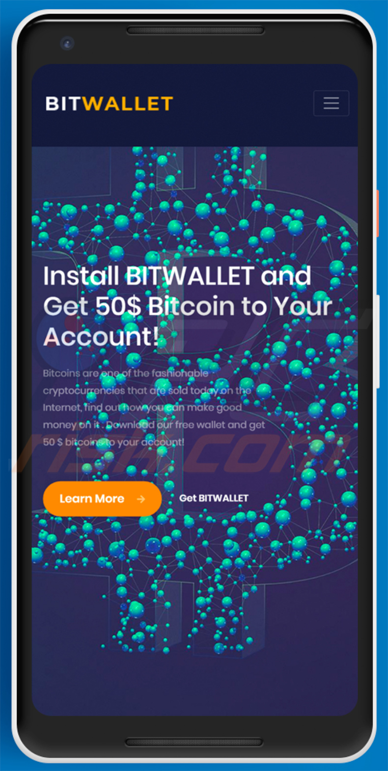 Sitio web de propagación de troyanos Cerberus - bigbitwallet[.]com