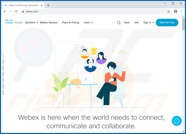 Apariencia del sitio web legítimo de Cisco WebEx