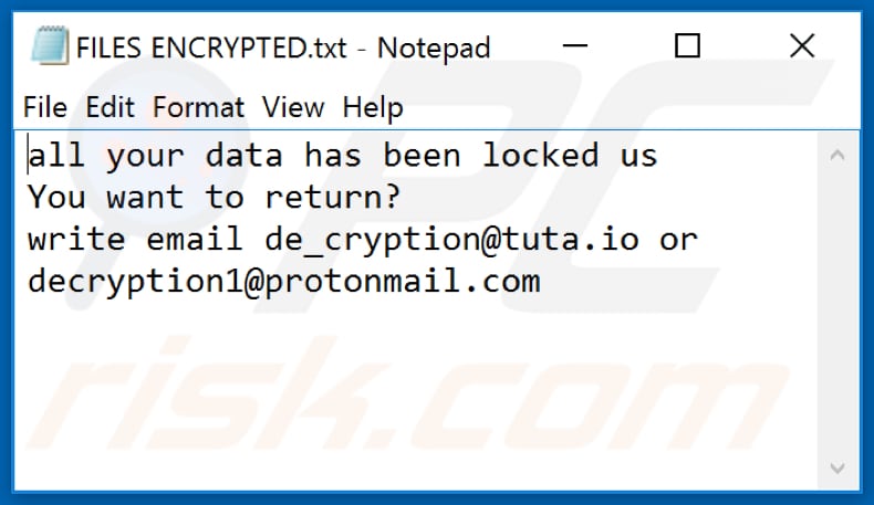 Archivo de texto del ransomware Dec (FILES ENCRYPTED.txt)